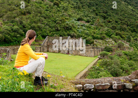 Pérou - tourisme ou les ruines perdues Choquequirao - Machu Picchu (mini), à distance, les spectaculaires ruines Incas près de Cuzco Banque D'Images