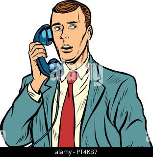 Man talking on a retro phone. Isoler sur fond blanc. Pop art retro kitsch vintage illustration vectorielle Illustration de Vecteur