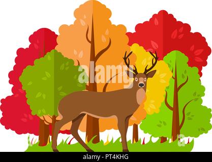 Vector paysage d'automne. Chevreuil dans la forêt d'automne. Illustration de Vecteur