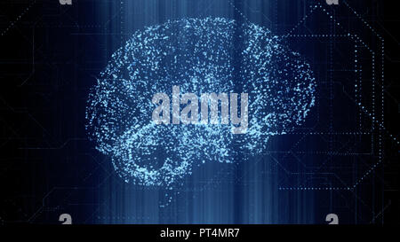 L'Intelligence Artificielle numérique bleu brillant cerveau apperas en numérisation de données binaires Banque D'Images
