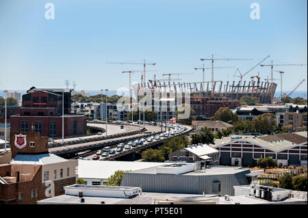 Vue de la ville du Cap, et des travaux de construction du stade de Cape Town en 2008, Cape Town, Afrique du Sud Banque D'Images