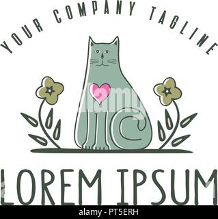 Logo chat mignon. Pet Shop logo design concept modèle. Illustration de Vecteur