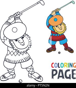 Coloriage avec joueur de golf a un bâton dans le ballon Illustration de Vecteur