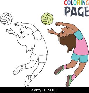 Coloriage avec femme volley ball player cartoon Illustration de Vecteur