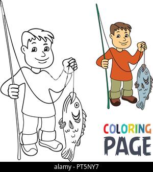 Coloriage avec les pêcheurs cartoon Illustration de Vecteur