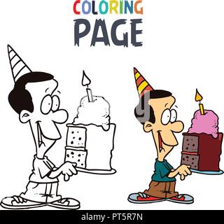 Les gens avec du gâteau anniversaire dessins à colorier Illustration de Vecteur