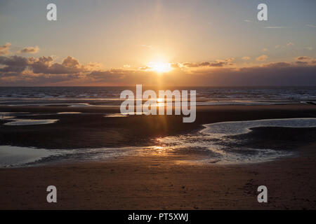 Plage de Blackpool golden sunset Banque D'Images