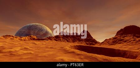 Extrêmement détaillées et réalistes en 3D haute résolution image d'une exo-planète comme Mars Banque D'Images