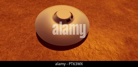 Fort détaillée et réaliste de l'image 3D à haute résolution d'une soucoupe volante OVNI sur une planète comme Mars Banque D'Images