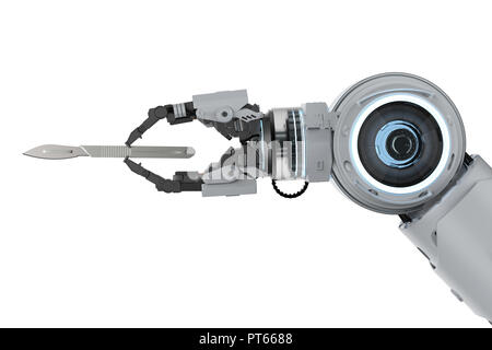 Robot de rendu 3D main tenant un scalpel ou une chirurgie knife isolated on white Banque D'Images