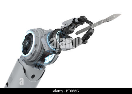 Robot de rendu 3D main tenant un scalpel ou une chirurgie knife isolated on white Banque D'Images