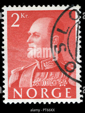 Timbre cachet de la Norvège publié en 1969 par le Roi Olav V series Banque D'Images