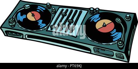 DJ Turntable, musique console. isoler sur fond blanc. Dessin animé Bande dessinée pop art retro vector illustration Illustration de Vecteur