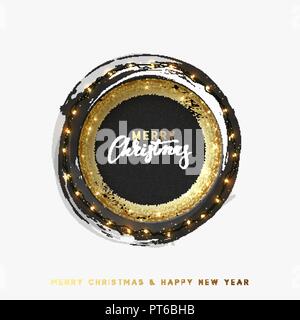 Illustration de noël. Trou rond, noir résumé cadre, avec des guirlandes d'or léger. Fond de noël, cartes vectorielles Illustration de Vecteur