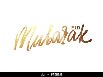 Eid Mubarak. Texte manuscrit d'or de la calligraphie. Le lettrage isolé sur fond blanc Illustration de Vecteur