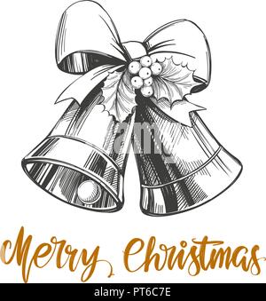 Cloches de Noël texte lettrage calligraphie symbole du christianisme hand drawn vector illustration croquis Illustration de Vecteur
