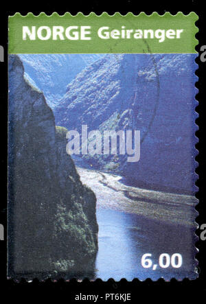 Timbre cachet de la Norvège a publié en 2005 dans la série des paysages Banque D'Images