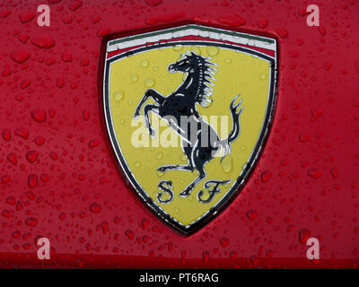 Ferrari jaune badge avec le cheval caracolant et SJ Scuderia Banque D'Images