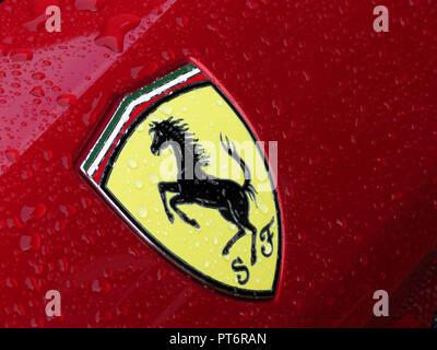 Ferrari jaune badge avec le cheval caracolant et SJ Scuderia Banque D'Images