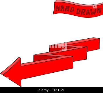 Panneau de flèche. Main rouge croquis. L'icône de gauche Illustration de Vecteur