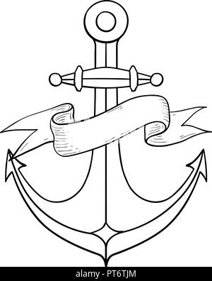 L'ancre. Schéma d'encombrement du croquis dessinés à la main, Illustration de Vecteur