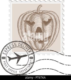 Timbre d'Halloween citrouille sculptée Illustration de Vecteur