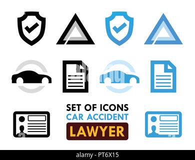Ensemble d'icônes pour avocat Accident de voiture Illustration de Vecteur