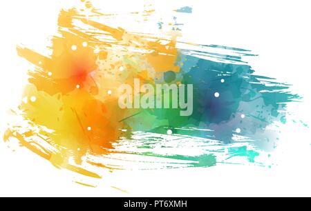 Aquarelle multicolore imitation splash blot en jaune et bleu sarcelle couleurs. Grunge élément design avec des points. Illustration de Vecteur