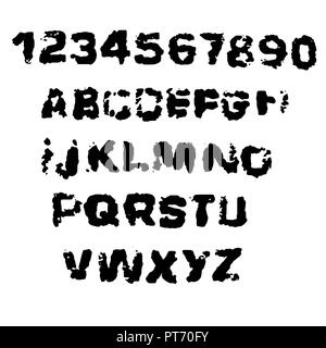 Distressed grunge alphabet et les chiffres. D'encre pour timbres font. Illustration de Vecteur