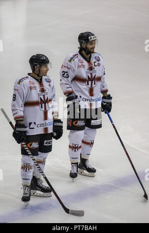 Milan, Italie. 7 octobre, 2018. Asiago Hockey Hockey Milano Rossoblù répond aux 1935 dans un match de la Ligue de hockey des Alpes Crédit : Luca Quadrio/Alamy Live News Banque D'Images