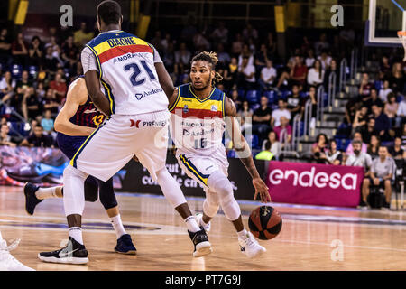 Barcelone, Espagne. 7Th Oct 2018. Andrew Albicy, # 16 de Morabanc Andorre en actions au cours de Liga Endesa match entre FC Barcelone et Lassa Morabanc Andorre sur Octobre 07, 2018 au Palau Blaugrana, à Barcelone, Espagne. Credit : AFP7/ZUMA/Alamy Fil Live News Banque D'Images