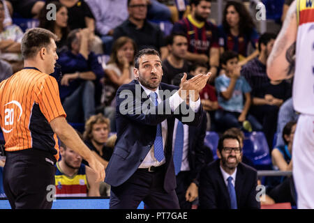 Ibon Navarro, entraîneur-chef des Morabanc Andorre en actions au cours de Liga Endesa match entre FC Barcelone et Lassa Morabanc Andorre sur Octobre 07, 2018 au Palau Blaugrana, à Barcelone, Espagne. 7 Oct, 2018. Credit : AFP7/ZUMA/Alamy Fil Live News Banque D'Images