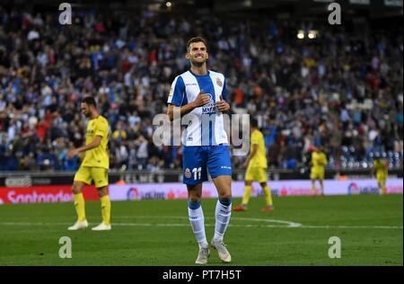 Barcelone, Espagne. 7e oct 2018. de l'Espanyol en action au cours de la ligue espagnole, La Liga, match de football entre l'Espanyol Villarreal CF et CF le 07 octobre, 2018 à RCDE Stadium à Barcelone, Espagne. Appuyez sur Cordon Cordon Crédit : Presse/Alamy Live News Banque D'Images