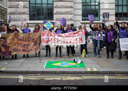 Londres, Royaume-Uni. 7 octobre 2018. Les femmes brésiliennes sur l'élection nationale de protestation contre jour Bolsonaro Jaďr,. Crédit : Guy Josse/Alamy Live News Banque D'Images