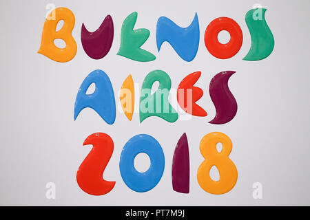 Buenos Aires, Argentine. 07Th Oct, 2018. Logo des Jeux Olympiques de la Jeunesse 2018 Buenos Aires, au Parc olympique de la jeunesse à Buenos Aires, Argentine. Credit : Marcelo Machado de Melo/FotoArena/Alamy Live News Banque D'Images
