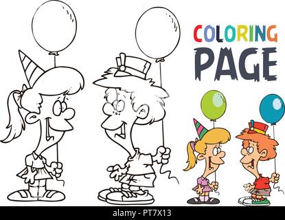 Kids party avec cartoon ballon coloriage Illustration de Vecteur