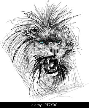 Croquis de l'illustration vectorielle, tête de lion Illustration de Vecteur