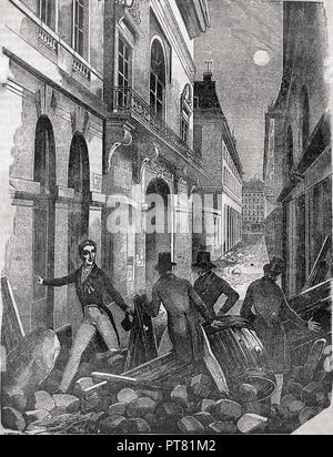 Le français. Révolution de Juillet, 1830. Marquis de Lafayette se rendant sur les barricades. Gravure, 19ème siècle. Banque D'Images