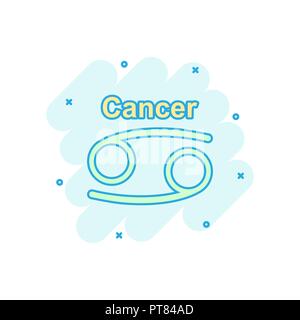 Cartoon Vector zodiac cancer icône dans le style comique. Signe astrologie illustration pictogramme. Horoscope Cancer effet splash business concept. Illustration de Vecteur