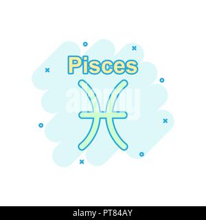 Cartoon Vector zodiac pisces icône dans le style comique. Signe astrologie illustration pictogramme. Horoscope poissons effet splash d'entreprise concept. Illustration de Vecteur