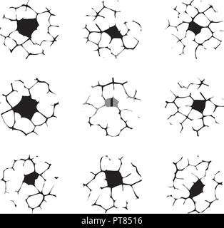 Vector noir et blanc mur fissuré ou milieux désert collection. le réchauffement de la catastrophe du changement climatique de la terre sèche. Les symboles des schémas de crack Illustration de Vecteur