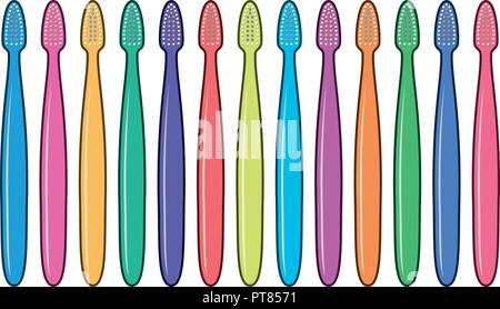 Vector set de brosses à dents colorées isolé sur fond blanc. Une brosse à dents sans dentifrice. collection d'hygiène dentaire dents en plastique. Illustration de Vecteur