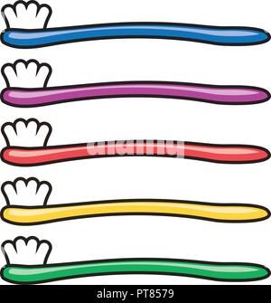 Vector set de brosses à dents colorées isolé sur fond blanc. Une brosse à dents sans dentifrice. collection d'hygiène dentaire dents en plastique. Illustration de Vecteur