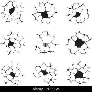 Vector noir et blanc mur fissuré ou milieux désert collection. le réchauffement de la catastrophe du changement climatique de la terre sèche. Les symboles des schémas de crack Illustration de Vecteur