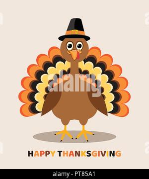 Carte de vecteur pour Thanksgiving Day avec cartoon la turquie. d'oiseaux joyeux thanksgiving texte coloré Illustration de Vecteur