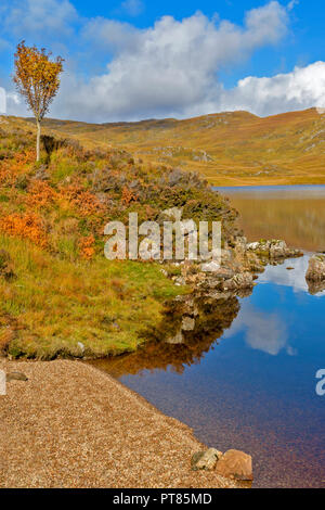 KIRKAIG SUILVEN ET RIVIÈRE SUTHERLAND EN ÉCOSSE LOCH FIONN RIVAGE GRAVIER Banque D'Images