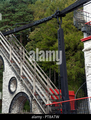 Le mécanisme de la charnière de la tige, la roue de Laxey, Laxey, Île de Man Banque D'Images