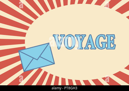 Texte de l'écriture du voyage. Sens Concept Long voyage comportant des voyages par mer ou dans l'espace Tourisme vacances. Banque D'Images