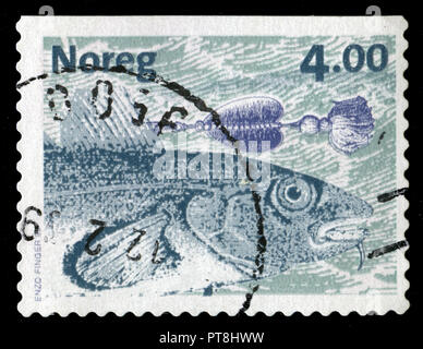 Timbre cachet de la Norvège dans les poissons série émise en 1999 Banque D'Images