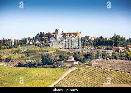 Avis de Panzano in Chianti, une colline entre Florence et Sienne, Toscane, Italie Banque D'Images